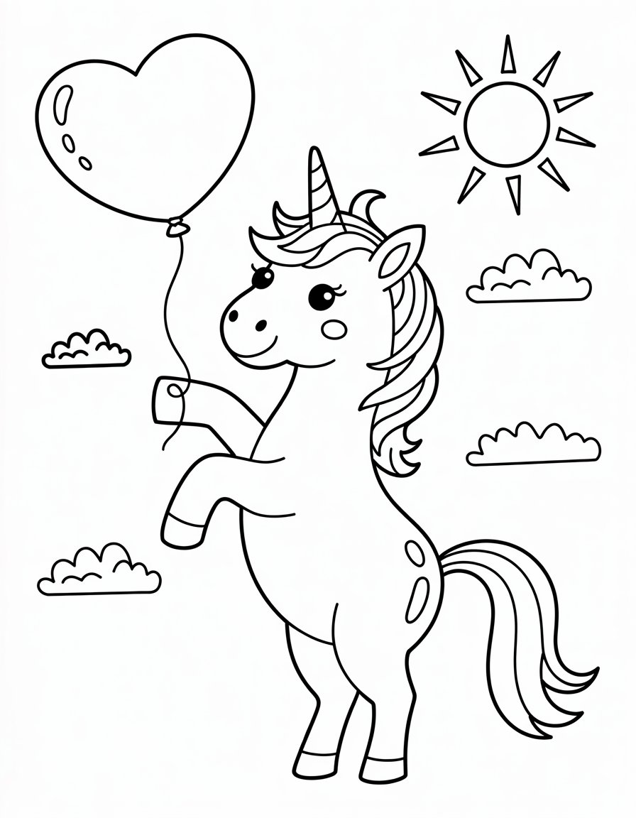 Unicorn Holding Heart Balloon